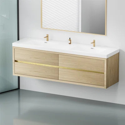 Contemporary Wall-Mounted Bathroom Vanity With Sink, Floating Storage Cabinet With Soft Close Drawers | Wayfair North America