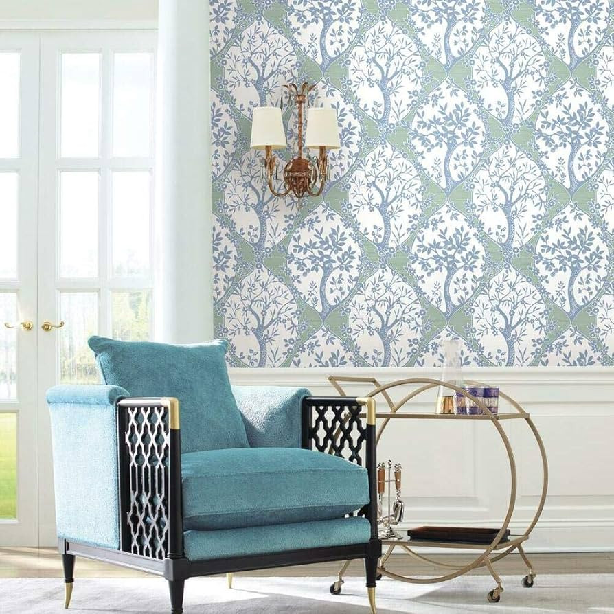 RoomMates RMK11663RL Tree and Vine Ogee Blue and Green Peel and Stick Wallpaper | Amazon (US)