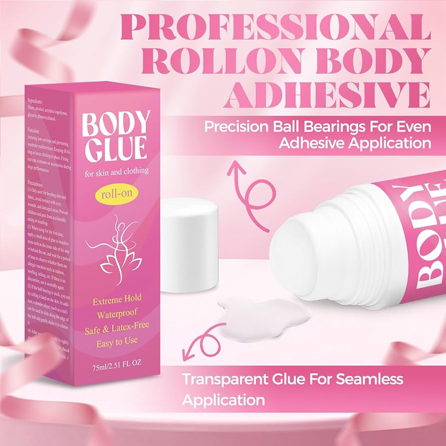Body Glue for Clothes & Skin 2.54 Oz, Body Adhesive Roll-On, Sweat Resistant, Water Wash Off Butt... | Amazon (US)