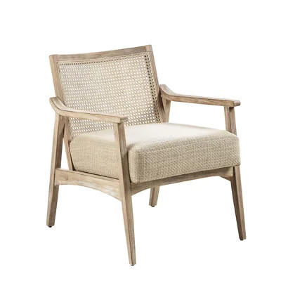 Cane Back Accent Chair, Solid Wood, Upholstered Seat Mid Century Chair With Wood Frame And Upholstery | Wayfair North America