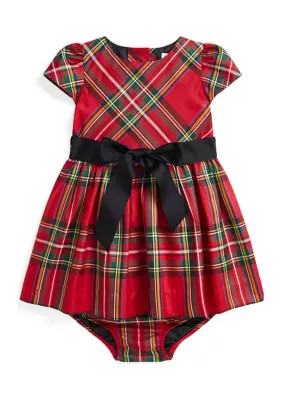 Ralph Lauren Childrenswear Baby Girls Plaid Twill Dress & Bloomer, Red, 9 Months | Belk