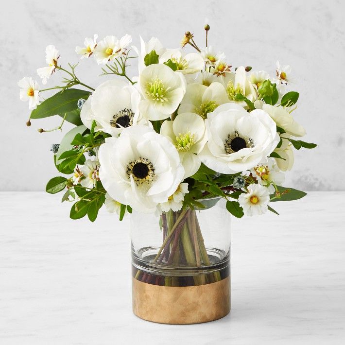 Honeycomb Faux Floral Arrangement, Gold Glass Vase | Williams-Sonoma