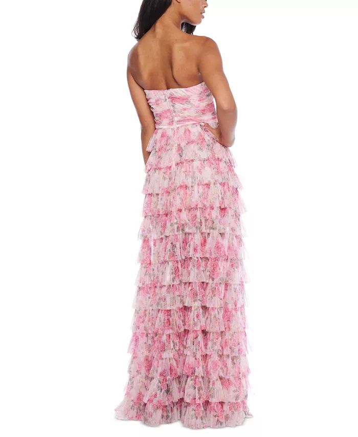 B Darlin Juniors' Floral Print Ruffled Strapless Gown - Macy's | Macy's