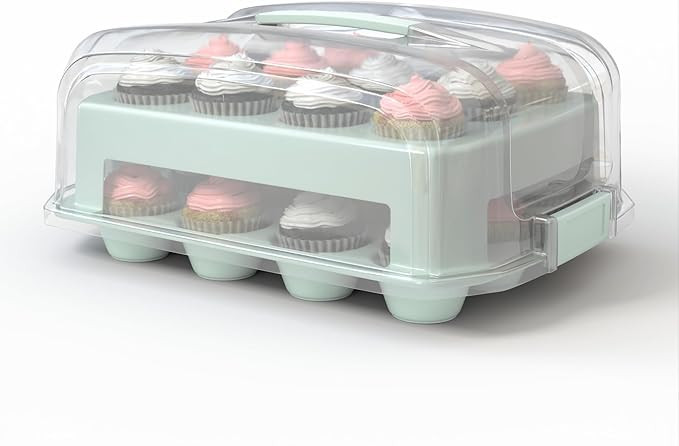 Cupcake Carrier, EXTRA TALL LID, Green Cupcake Holder Carries 24 Standard-Size Cupcakes, Muffin T... | Amazon (US)