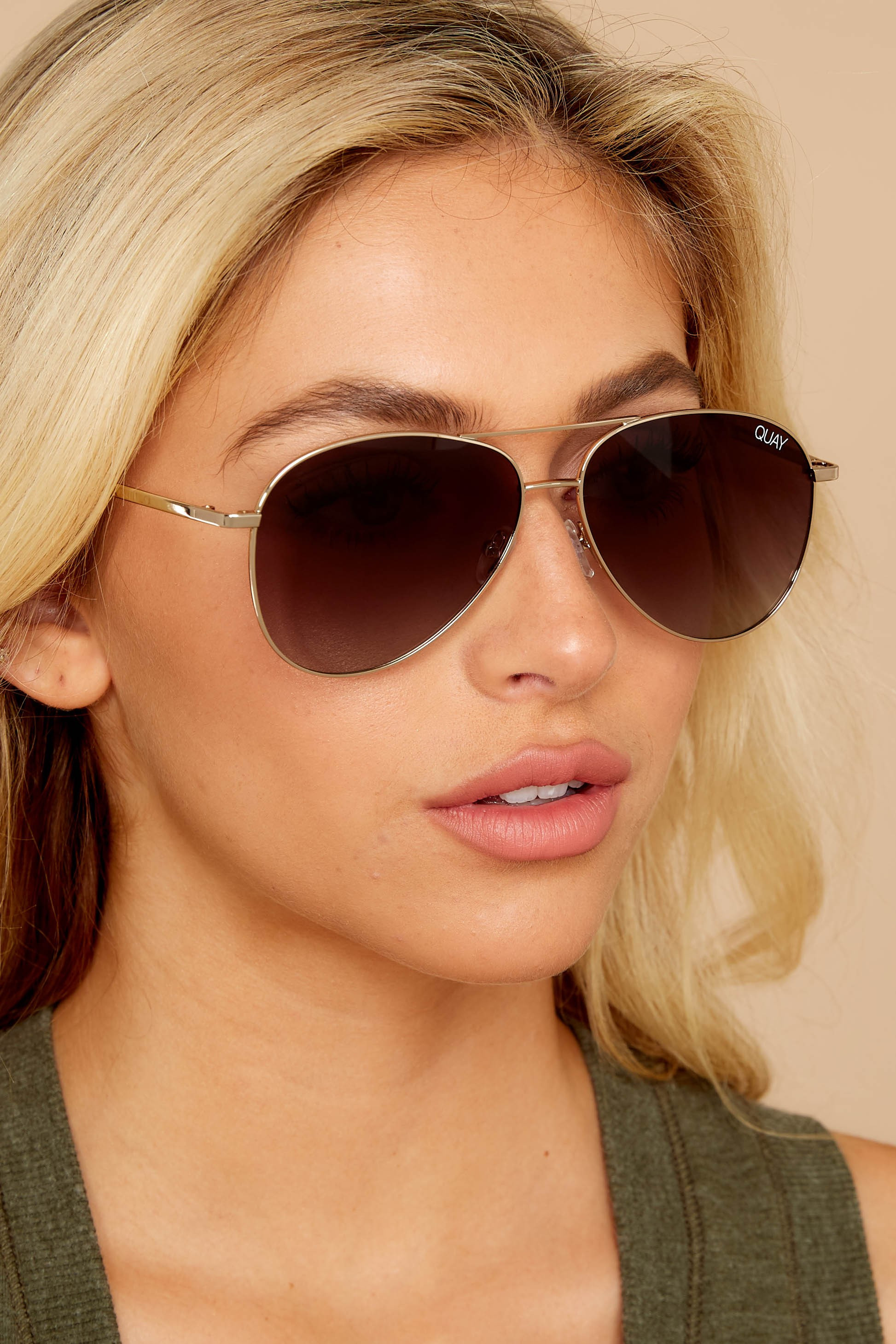 Still Standing Gold Smoke Taupe Sunglasses | Red Dress 