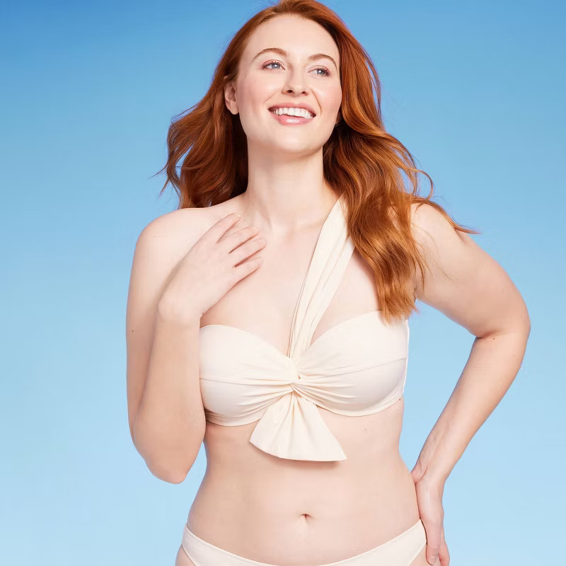 Women's Lightly Lined One Shoulder Twist-Front Bow Tail Bikini Top - Shade & Shore™ | Target