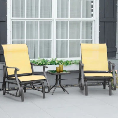 3-Piece Outdoor Gliders Set Bistro Set With Steel Frame, Tempered Glass Top Table For Patio, Garden, Backyard, Lawn, Light Blue | Wayfair North America