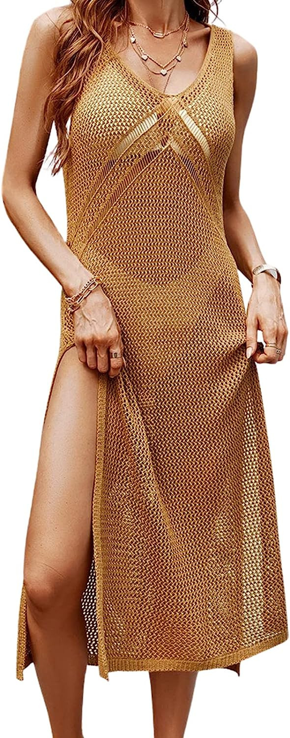 CUPSHE Women's Solid Color Hollow Out Sleeveless V Neck Cover Up | Amazon (US)