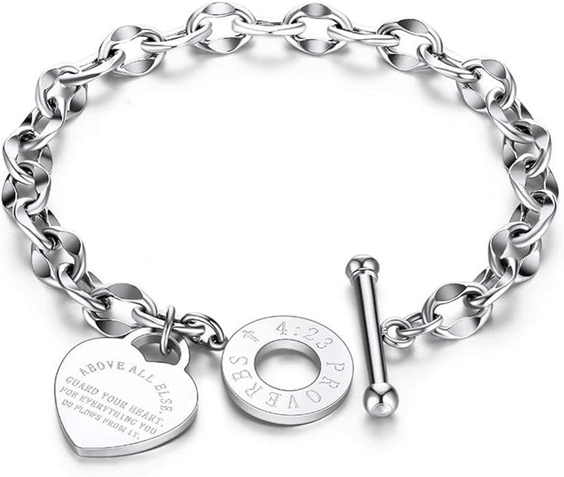 JUPPE 14K Silver Titanium Steel inspirational Quote Bracelet Bangle Gifts for Women Girls Kids | Amazon (US)