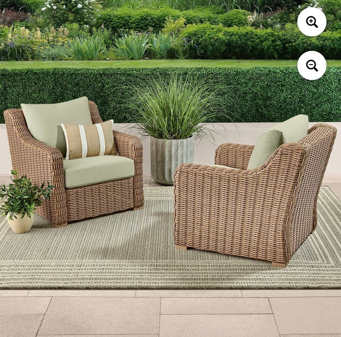 The Better Homes & Gardens Bellamy 2 Pack Chairs features an E-coated and powder-coated steel frame, hand-woven wicker, premium cushions, and fade-resistant fabric treated with 3M Scotchgard. The set includes two custom-fit furniture covers to protect your furniture from the elements. Throw pillows not included. These chairs offer the perfect mix of comfort and durability. 

#LTKSeasonal #LTKActive #LTKHome