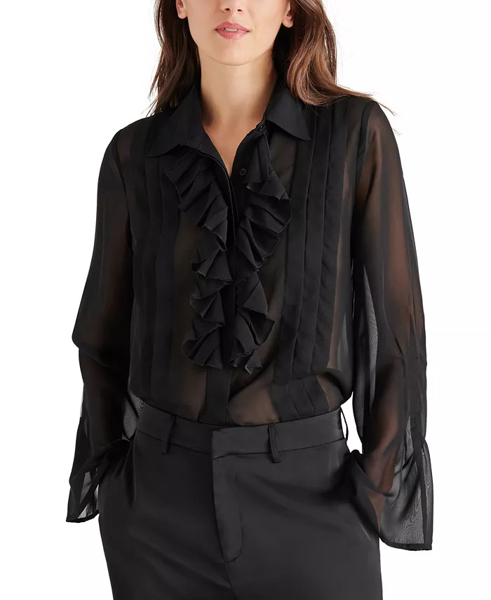 Steve Madden Women's Aurora Ruffled Pintucked Blouse - Macy's | Macy's