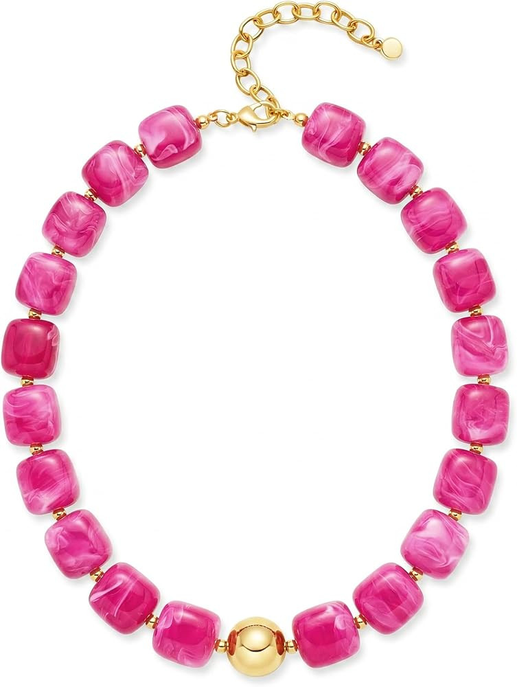 Colorful Chunky Beaded Necklace for Women Trendy Summer Jewelry | Amazon (US)
