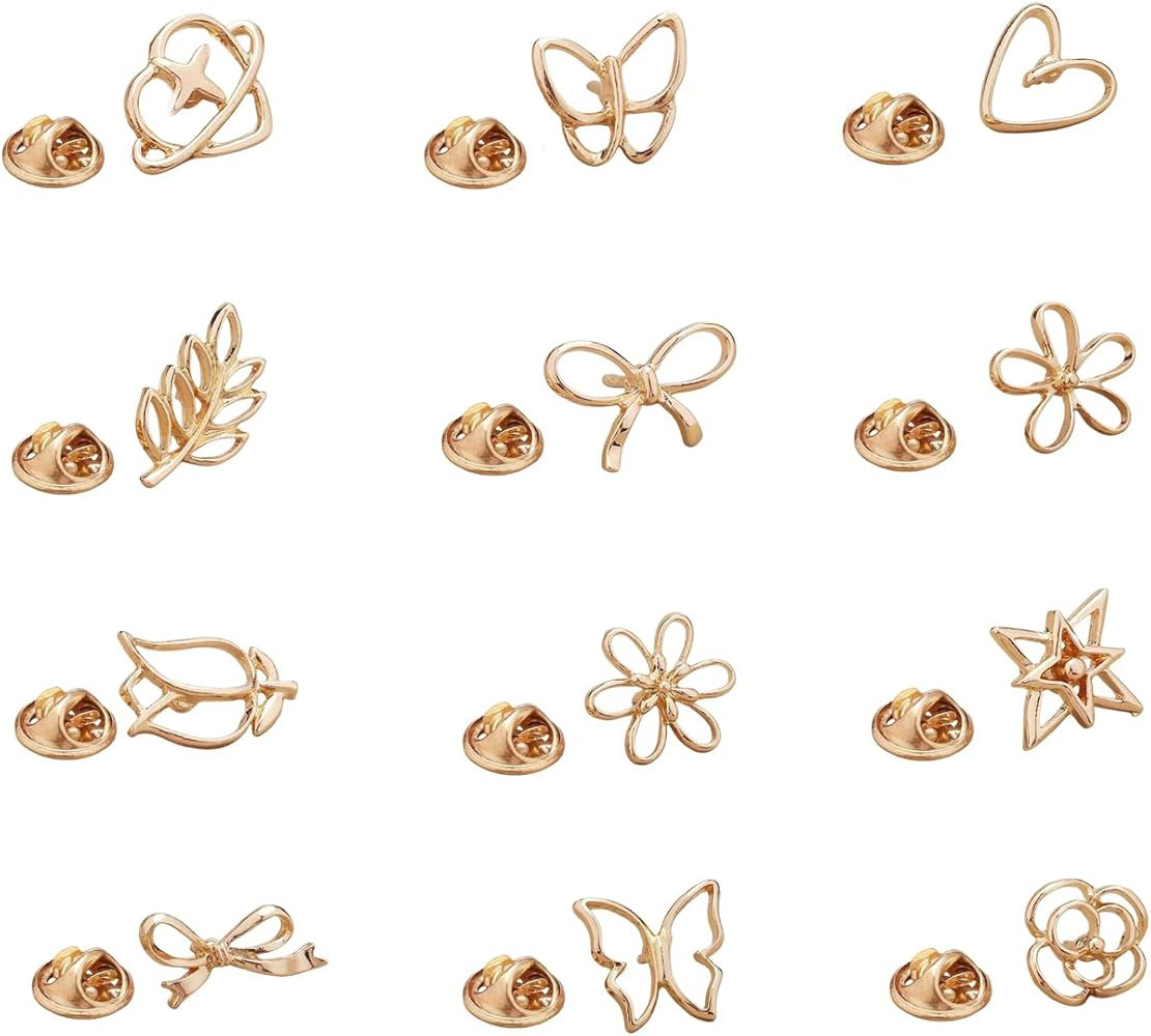 Daisy Small Flower Brooches Pin12 PCS Flower lapel pin for women Gold Silver Bow/Heart/Leaf/Butte... | Amazon (US)