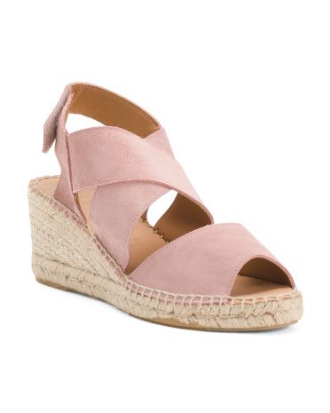Made In Spain Suede Cross Band Wedge Sandals | TJ Maxx