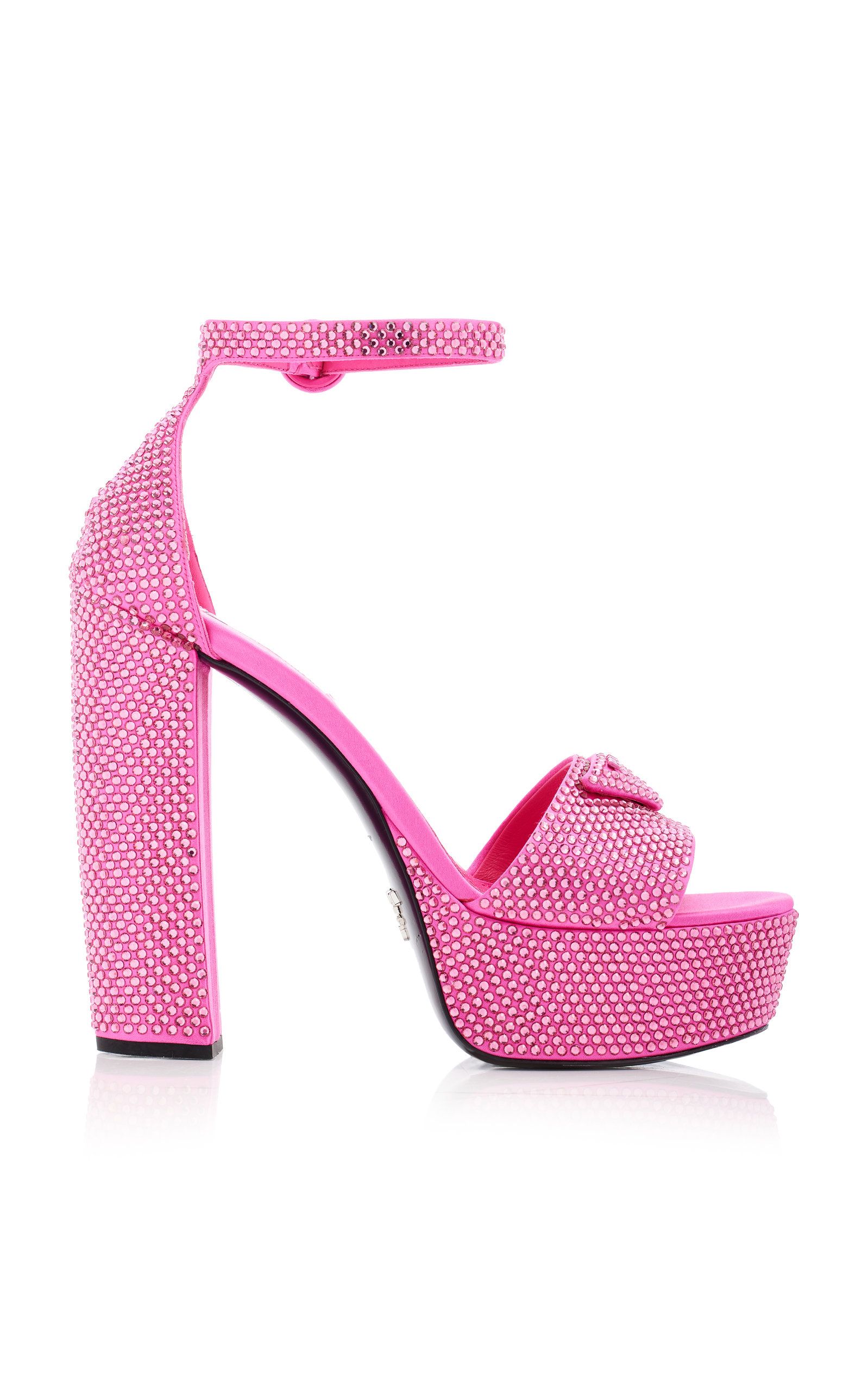 Prada - Women's Crystal-Embellished Satin Platform Sandals - Pink - IT 38.5 - Moda Operandi | Moda Operandi (Global)