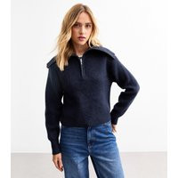 Women's Navy Ribbed Knit Half Zip Jumper New Look | New Look (UK)