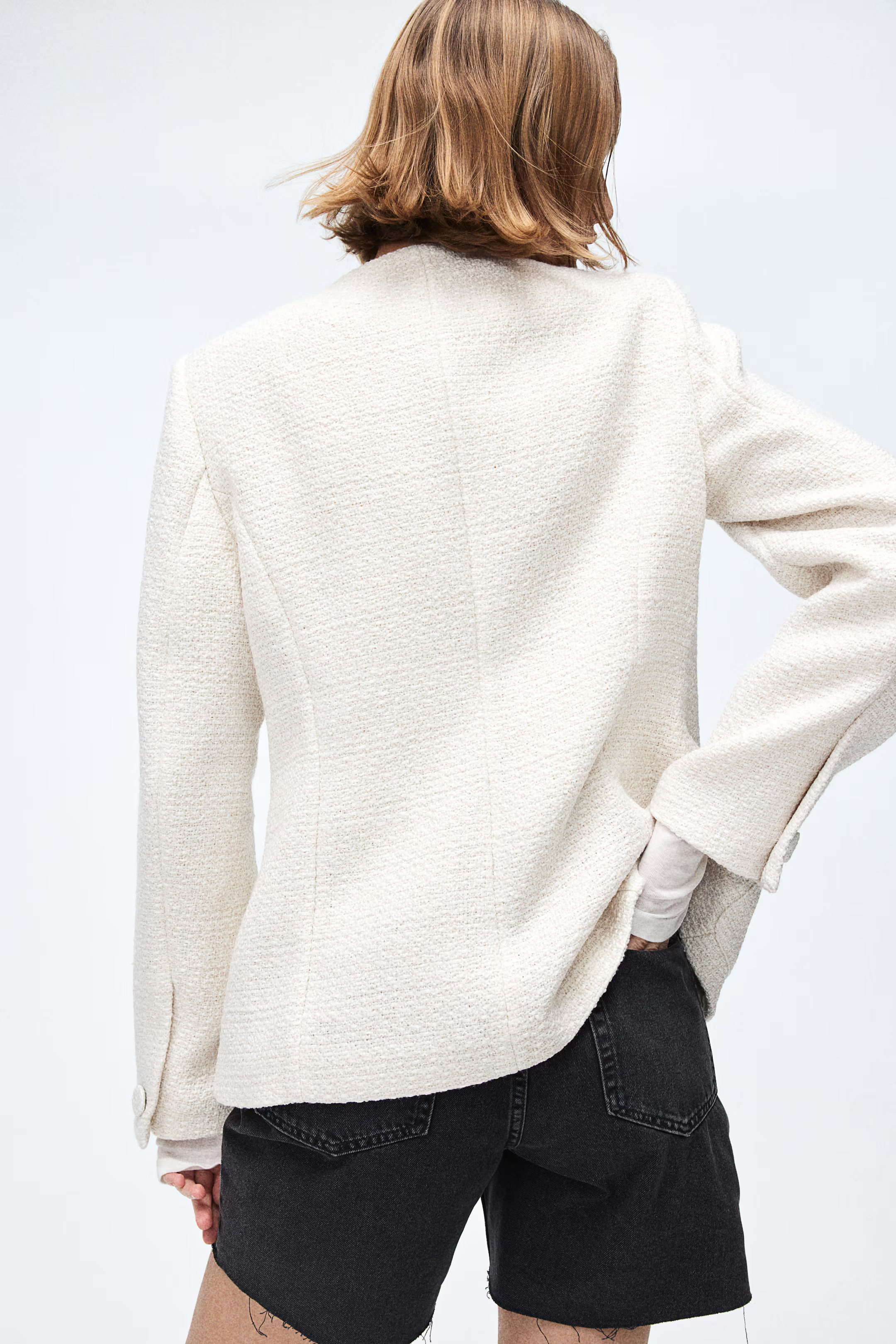 Jacke aus Strukturstoff - Rundausschnitt - Langarm - Cremefarben - Ladies | H&M AT | H&M (DE, AT, CH, NL, FI)