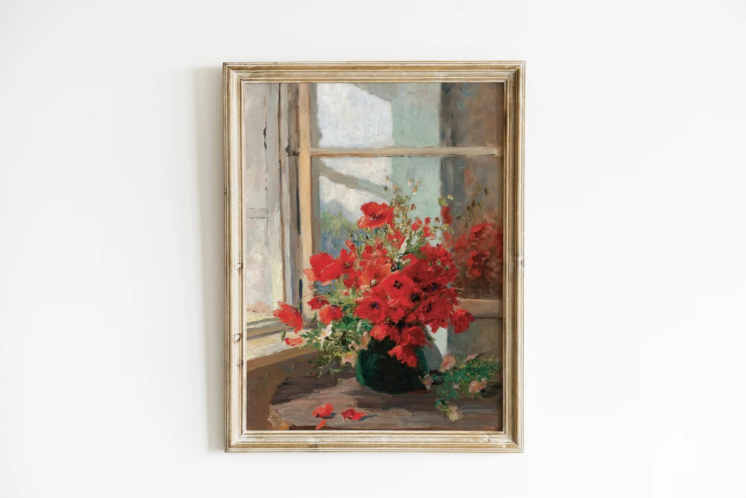 Poppies Bouquet by the Window Red Poppies Vintage Oil - Etsy | Etsy (US)
