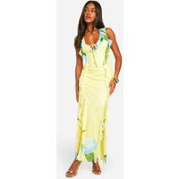 Womens Floral Mesh Ruffle Maxi Dress - Yellow - 14 | boohoo (US & Canada)