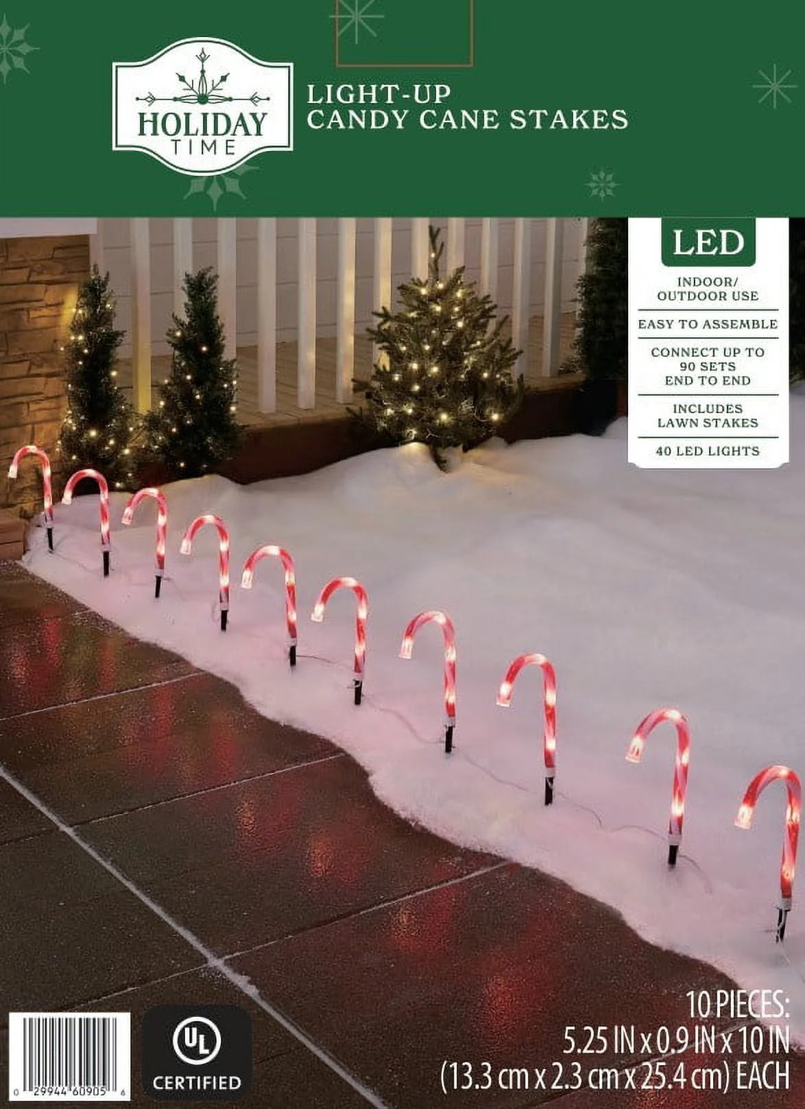 Indoor/Outdoor LED Light-Up Christmas Candy Cane Lawn Stakes, Red and White, 10 Count, by Holiday... | Walmart (US)