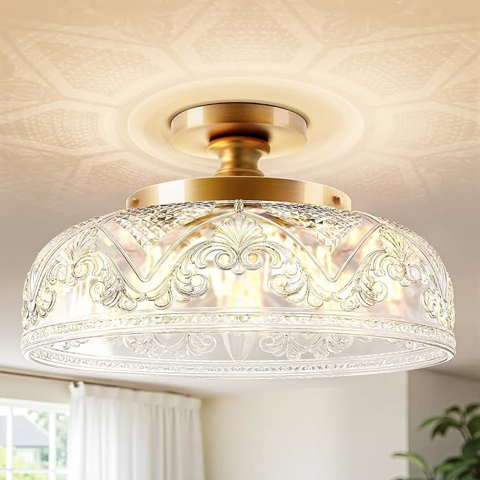 Semi Flush Mount Ceiling Light, 12 Inch Large Gold Ceiling Light Fixture, 3-Light Globe Glass Far... | Amazon (US)