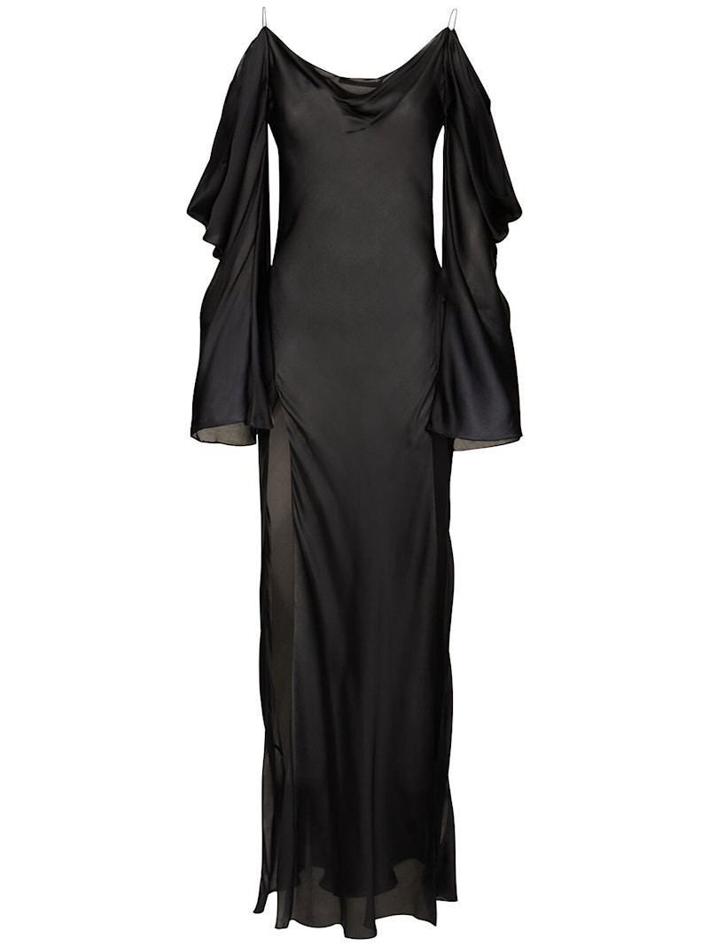 Silk satin chiffon off-shoulder dress | Luisaviaroma