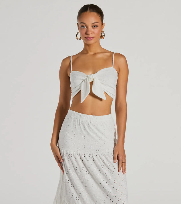 Vibe Of Summer Tie Front Eyelet Crop Top | Windsor Stores