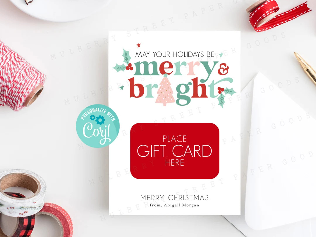 Printable Merry and Bright Christmas Gift Card Holder, Colorful Holiday Gift Card Holder, 5x7 Gif... | Etsy (US)