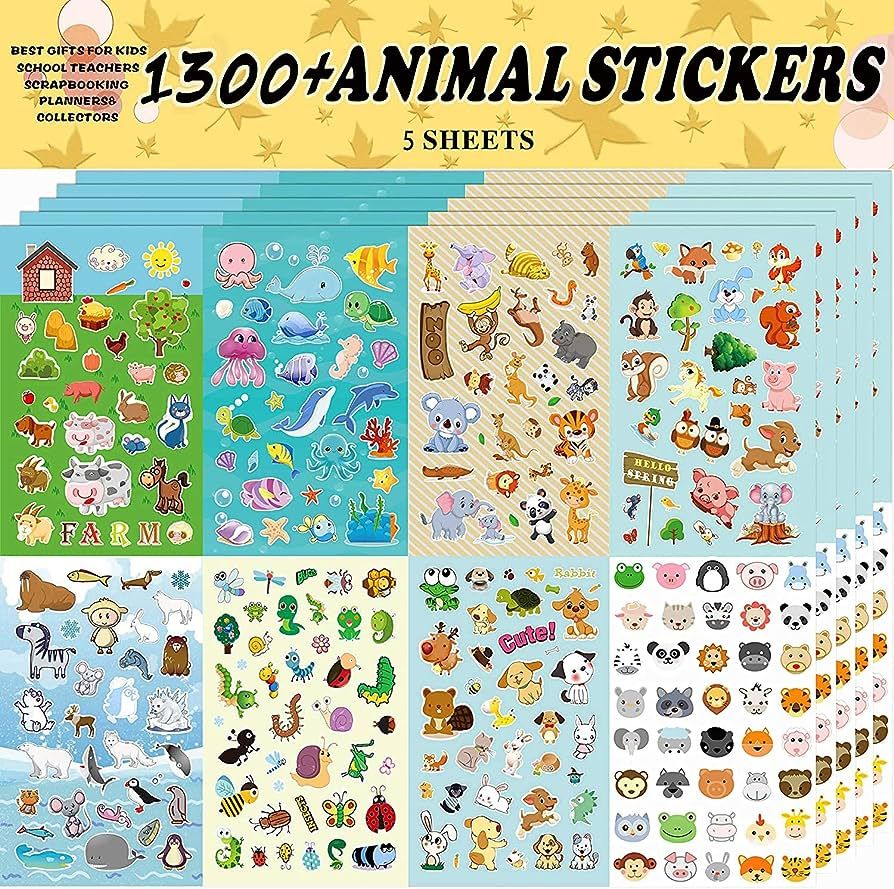 Sinceroduct Stickers Assortment Set for Toddlers, Stickers for Kids, 5 Sheets (1300+ Count), 8 Th... | Amazon (US)