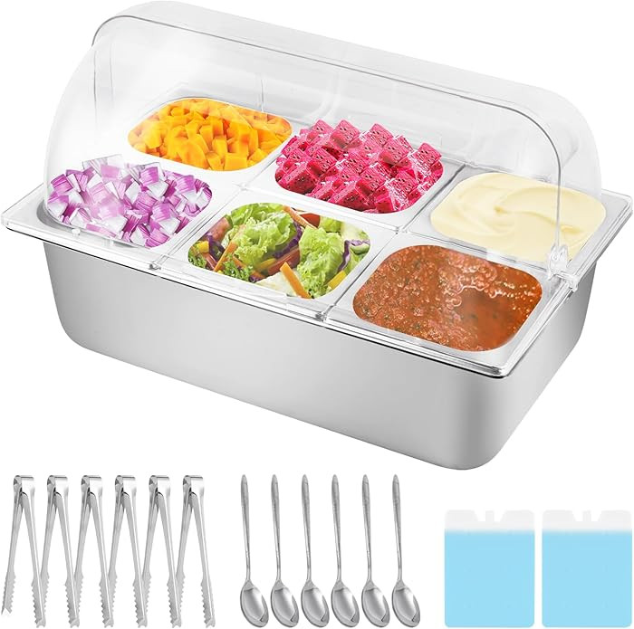 Cold Food Buffet Server 9.6Qt (6 Pans×1.6Qt) with Ice Packs for Salad Pizza Sauce Colded Serving... | Amazon (US)
