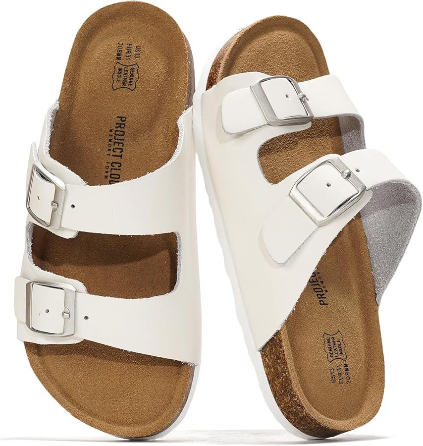 Project Cloud Genuine Leather Slides For Kids - Natural Cork Footbed Summer Sandals Beach Slide S... | Amazon (US)