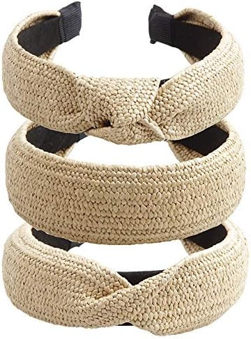 3 Pcs hogoo Straw Headband Lafite Knotted Headbands Fashion Knot Head Bands Twist Hair Hoop Wide Hai | Amazon (US)