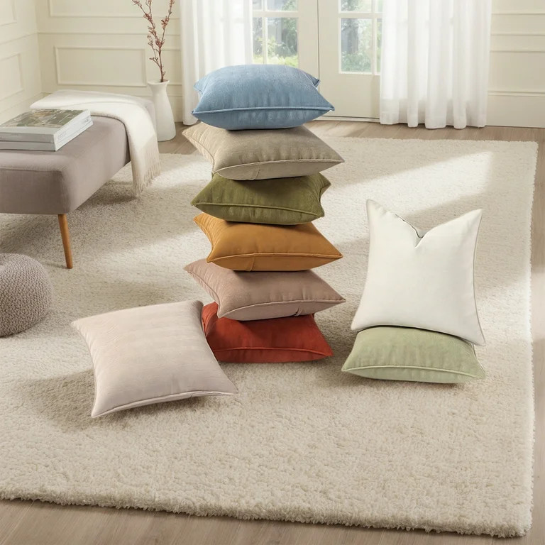Sanmadrola Beige Pillow Covers 18x18 Set of 2 Chenille Throw Pillow Cover with Elegant Design Sof... | Walmart (US)