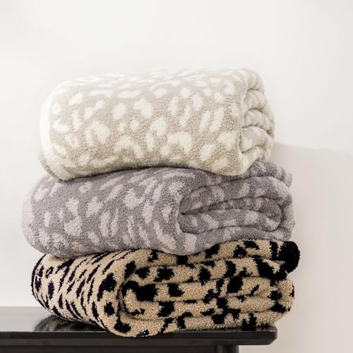 EVERGRACE Super Soft Leopard Knit Throw Blanket for Couch, Cozy Fluffy Plush Fuzzy Microfiber Cheetah Animal Print Chenille Knitted Blanket and Throws for Bed, Chair, Home Decor, Khaki & Grey, 60"x80" | Amazon (US)
