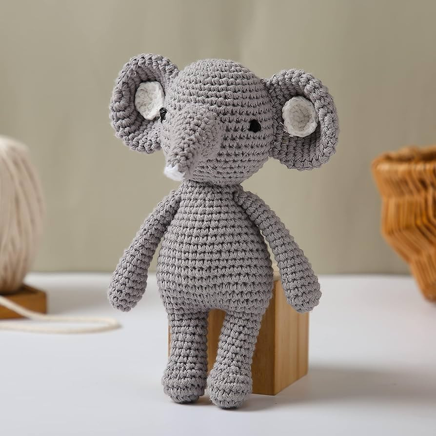 Natural Crochet Stuffed Elephant Animal for Babies Newborn Knitted Doll Baby Rattle Soft Cotton S... | Amazon (US)