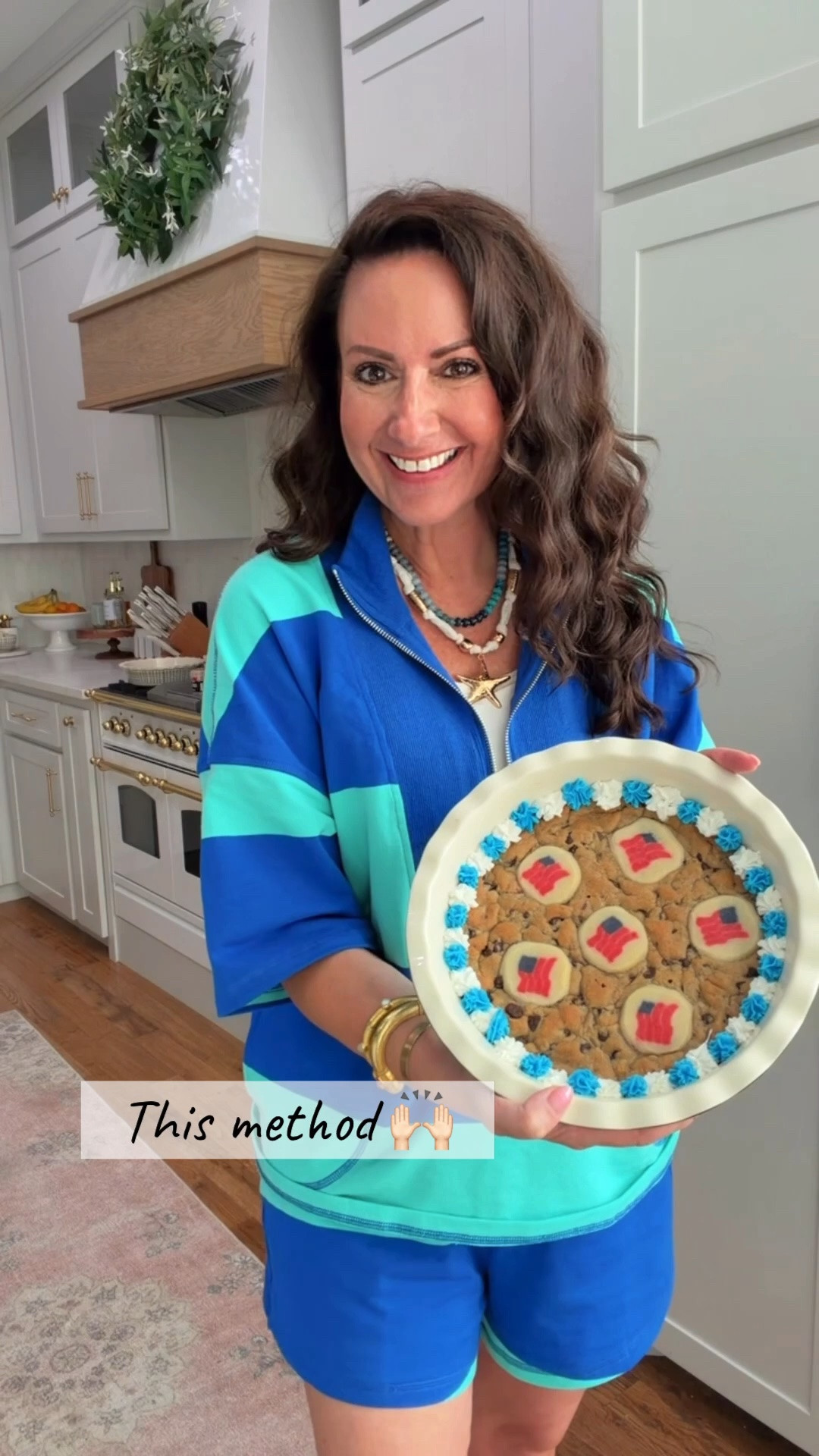 Flag cookie cake🇺🇸
Ingredients:
A tub of cookie dough
Pre shaped cookies 
Icing in a can
💙All linked here!
Instructions:
Press a thin layer of cookie dough into the bottom of a pie pan.
Place the shaped cookies on top and press lightly into the dough
Bake according to package directions (12-15 minutes at 350)
Take out of the oven and let it cool
Choose one of the icing tips provided with the can and decorate the edges. I alternated 2 colors! The tip does the work to make you look like a pro!
Easy✔️ Festive✔️ Crowd Pleaser✔️