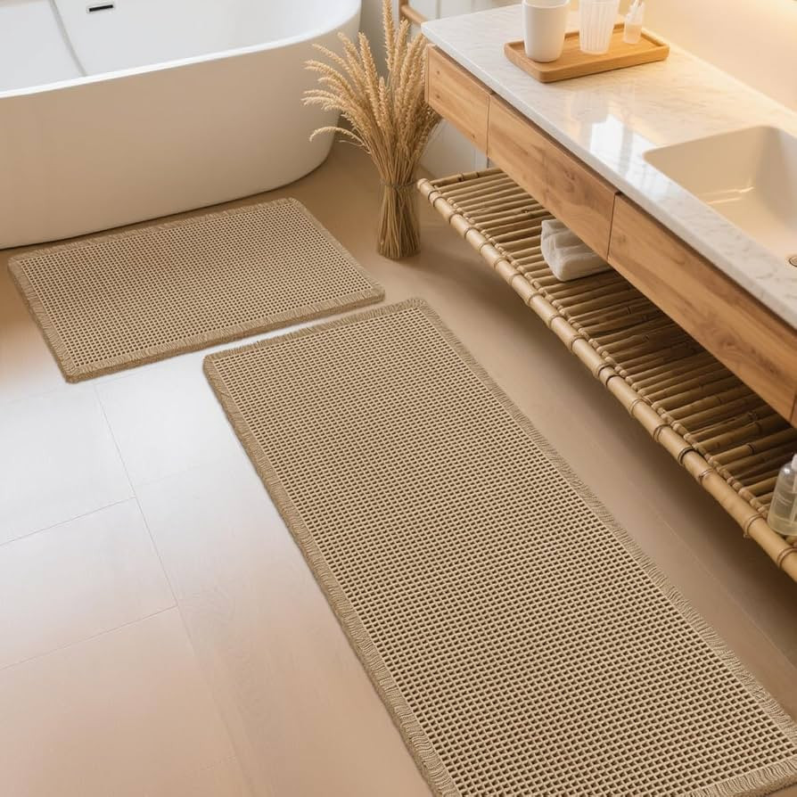 IM HOME Waffle Bath Mat Set 2 Piece Beige,Woven Modern Bath Rug Mats, Absorbent Non Slip Bath Flo... | Amazon (US)