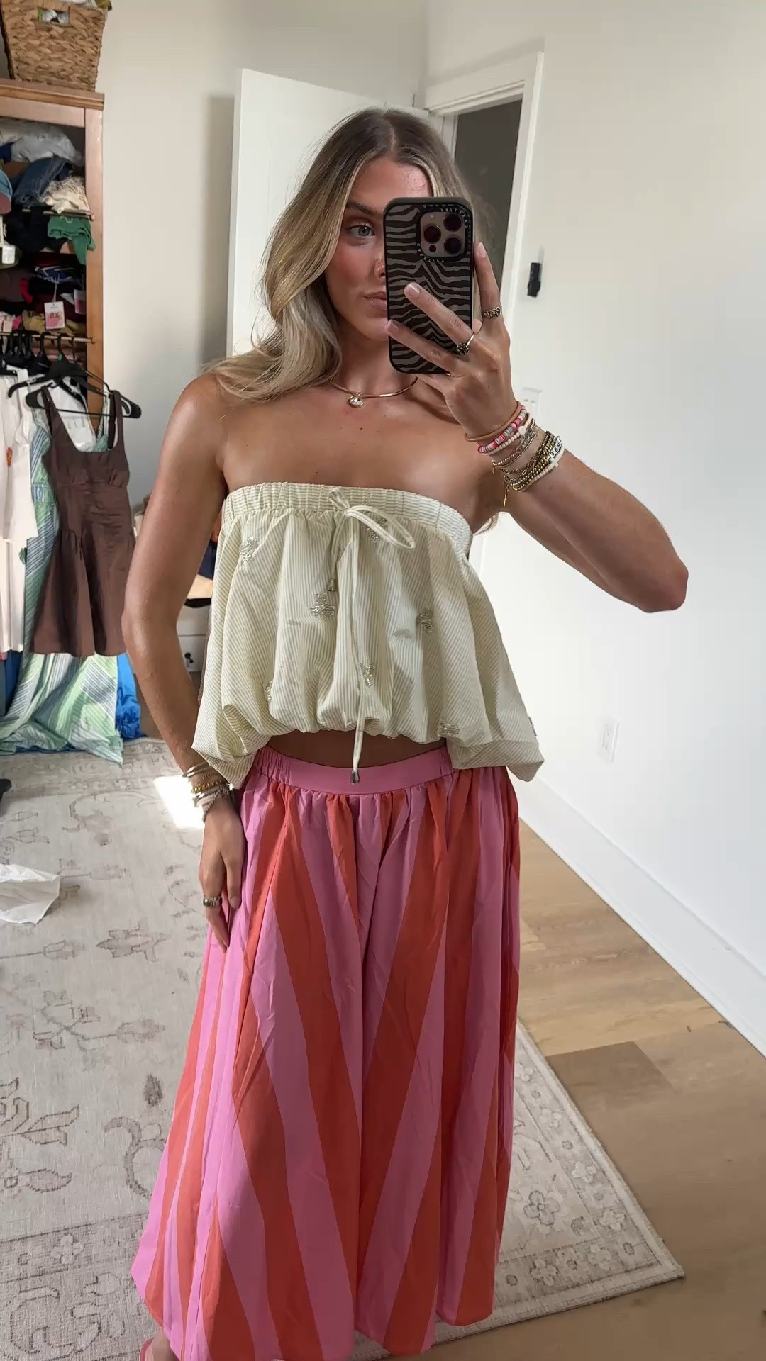 Saturday night outfit! My skirt is from Amazon it’s so comfy size small Women's A Line Rainbow Striped Maxi Skirt Elastic Waist Flowy Beach Vacation Summer Skirt. My shirt is @AKIRA size small. My shoes are @dreamparis from Amazon.

#LTKootd #LTKSeasonal #LTKdayinmylife