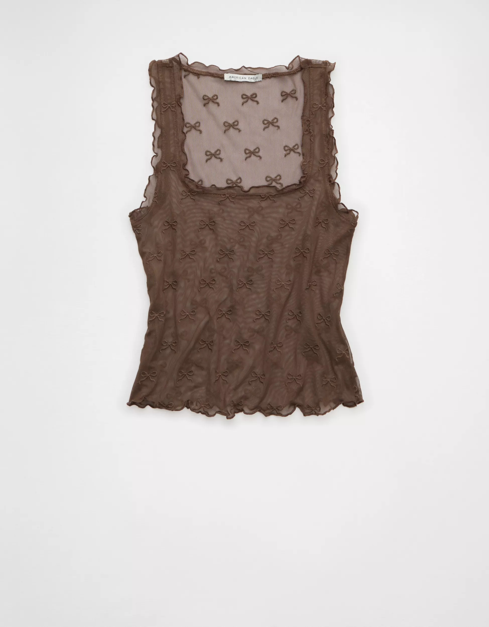 AE Square Neck Bow Mesh Tank Top | American Eagle Outfitters (US & CA)