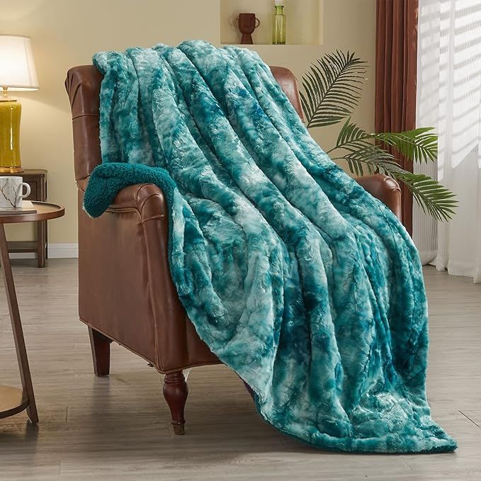 NEWCOSPLAY Super Soft Faux Fur Throw Blanket for Couch Tie-dye Light Teal Sherpa Fuzzy Plush Warm... | Amazon (US)