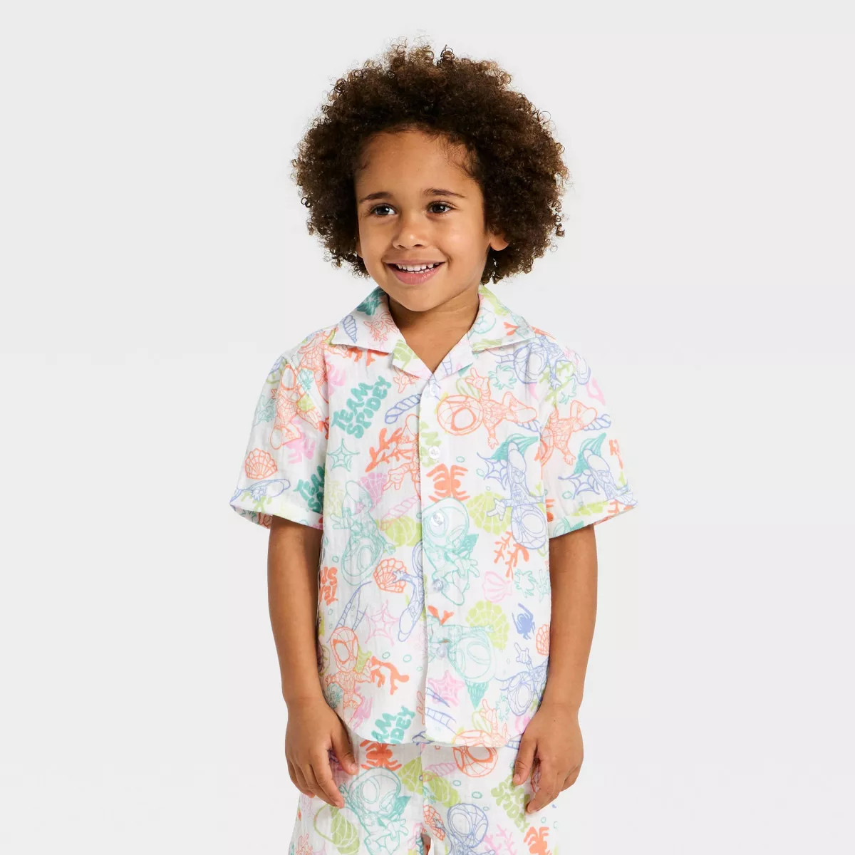 Toddler Boys' 2pc Marvel Spidey Gauze Short Sleeve Button-Down Shirt & Shorts Set - 12M | Target