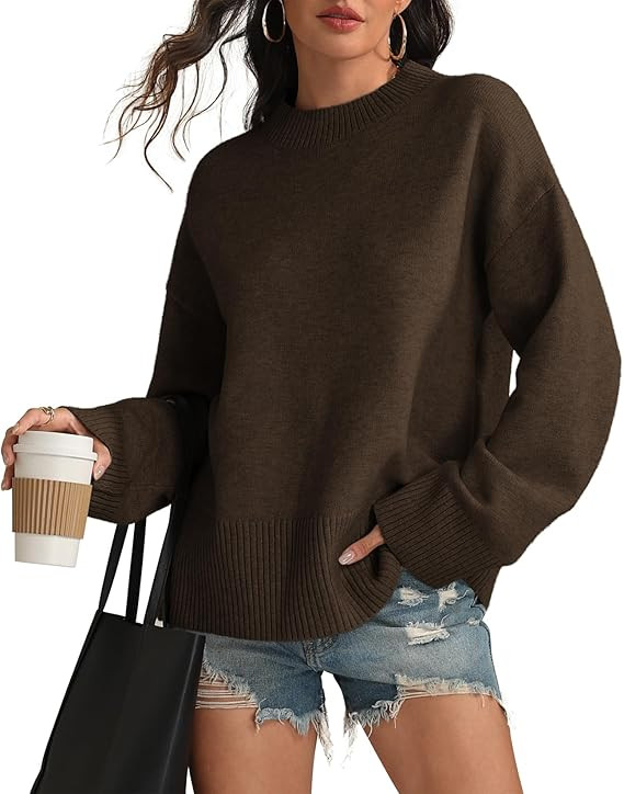 ATHMILE Sweaters for Women 2026 Fall Fashion Outfits Long Sleeve Loose Casual Crewneck Ribbed Kni... | Amazon (US)