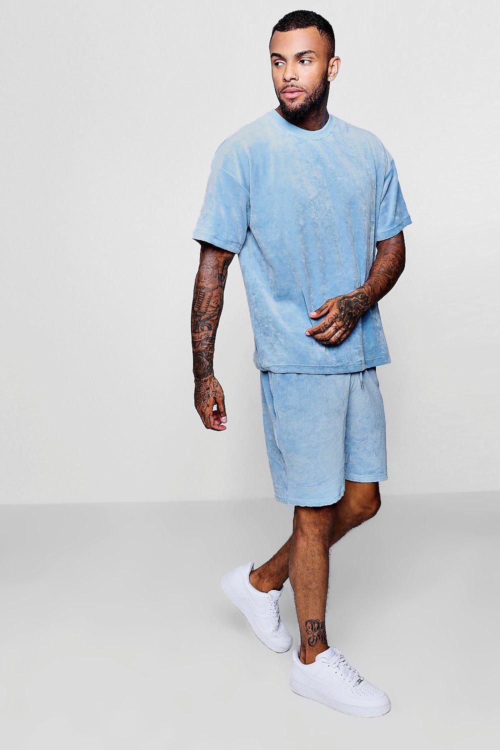 Velour Drop Shoulder & Short Set | Boohoo.com (UK & IE)