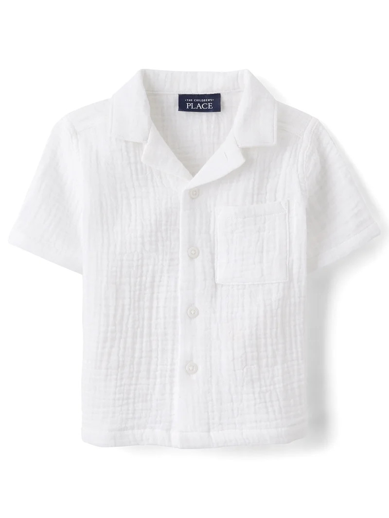 The Children's Place Baby & Toddler Boys Short Sleeve Gauze Button Up Shirt, Sizes 6M-5T | Walmart (US)