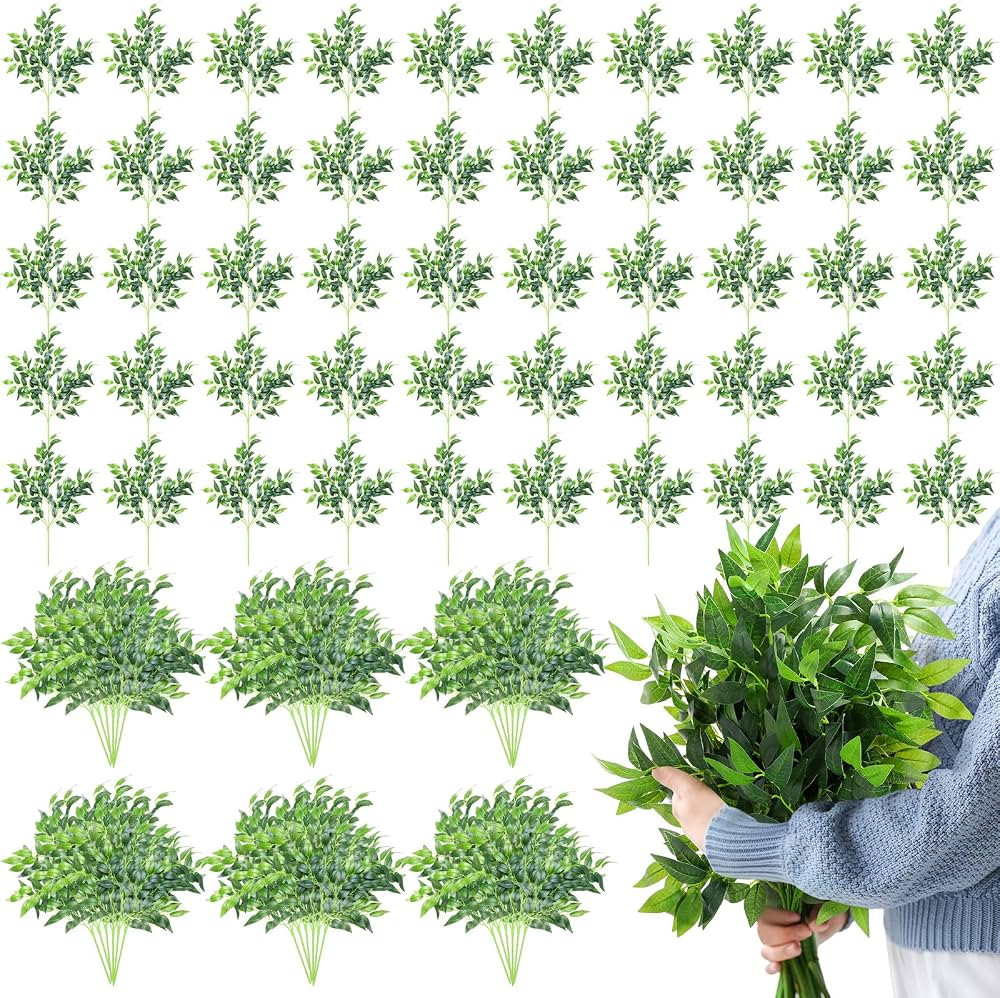 Xinnun 100 Pcs Artificial Italian Ruscus Greenery Stems 26.8 Inch Hanging Spray Fake Greenery for... | Amazon (US)