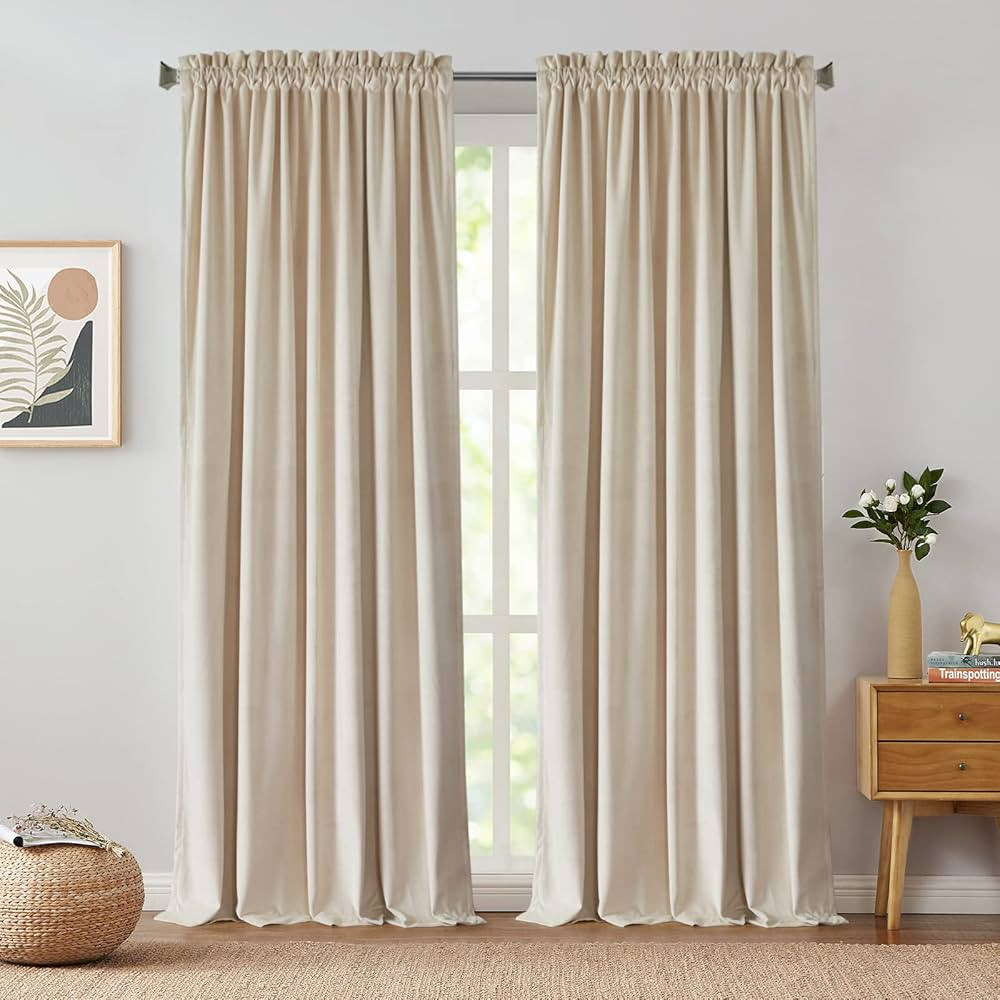jinchan Cream Beige Velvet Blackout Curtains for Living Room Thermal Insulated Luxury Home Decor ... | Amazon (US)