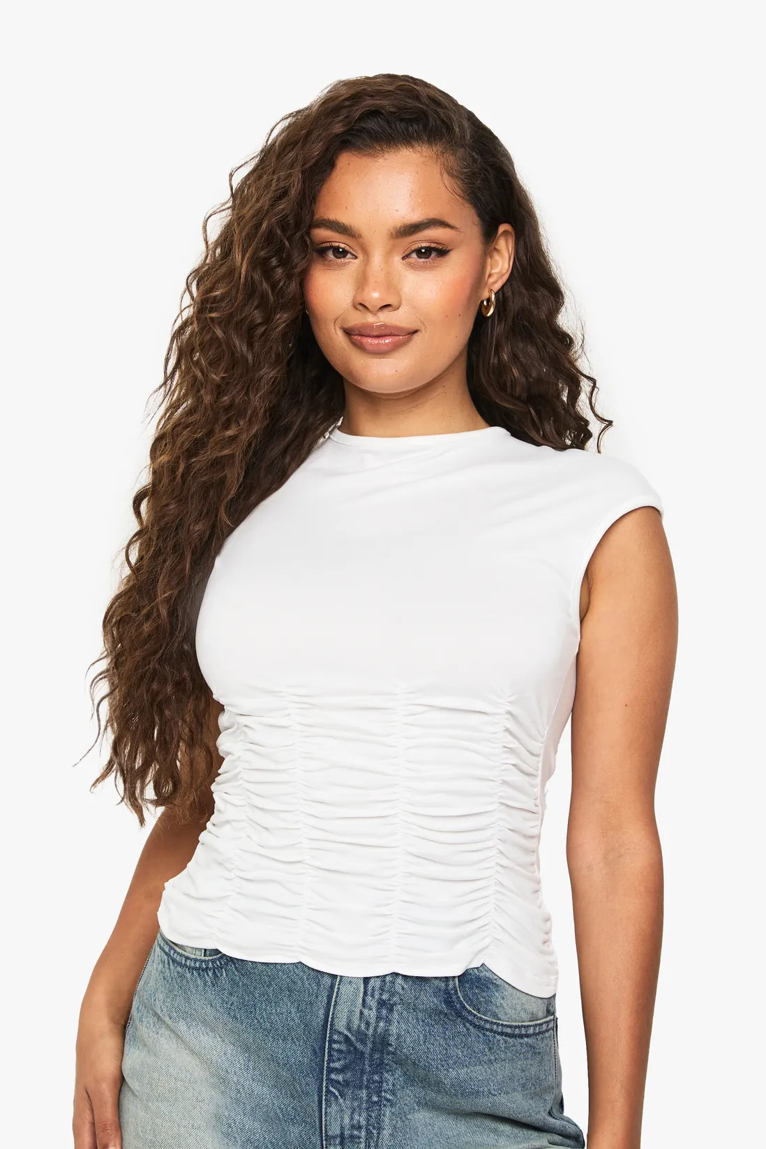 Tops | Shirred Waist Detail Top | boohoo | Boohoo.com (UK & IE)
