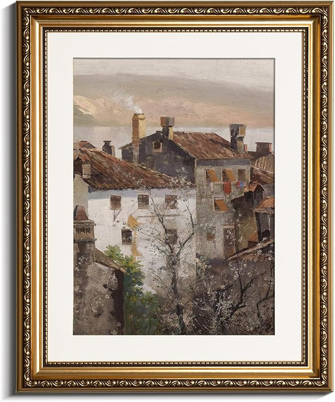 VIYYIEA Gold Framed Canvas Wall Art, European Towns Landscapes Art, Living Room Hallway Bedroom L... | Amazon (US)