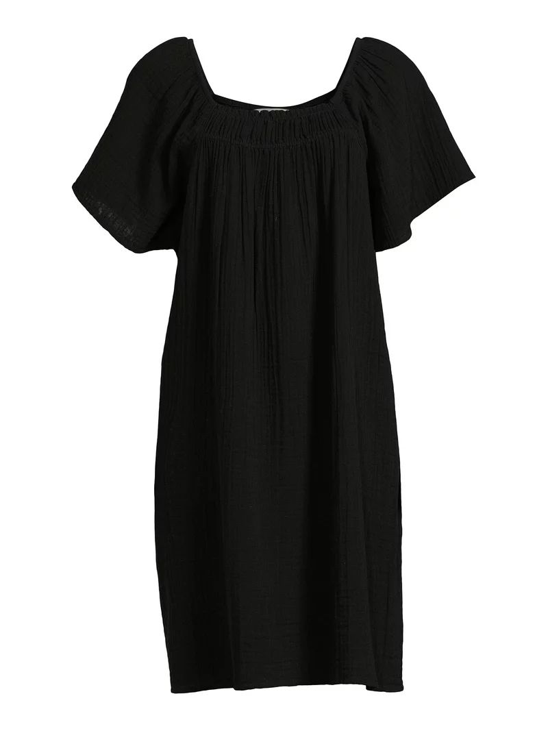 Time and True Short Sleeve Mini Double Cloth Dress | Walmart (US)