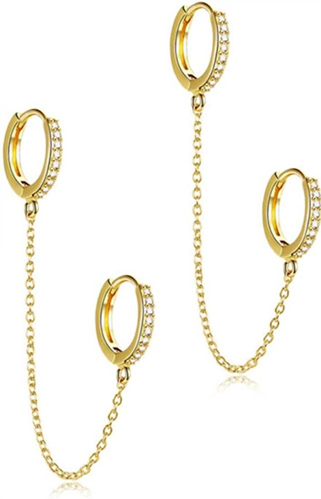 Unique Corn Chain Hoop Earrings, 14K Gold Plated Double Piercing Earrings Dainty Small Huggie Hoo... | Amazon (US)